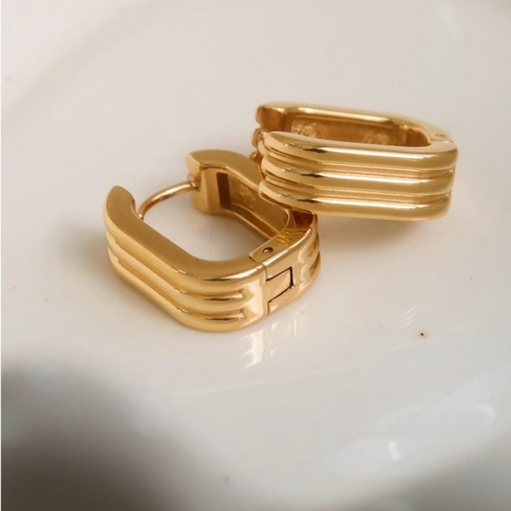 18K Stripe Hoop Earrings (1005)
